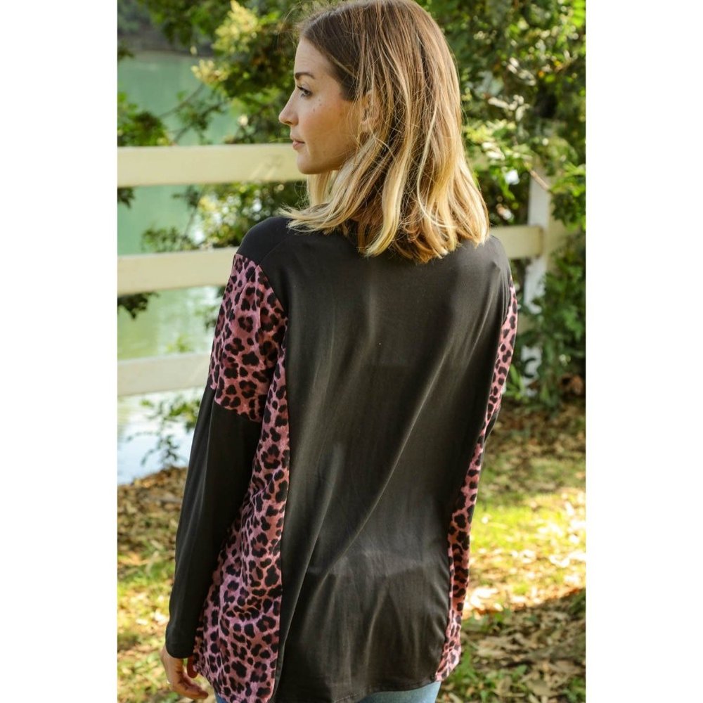 Leopard Print Color Block Dolman Loose Fit Top - Picture 10 of 10